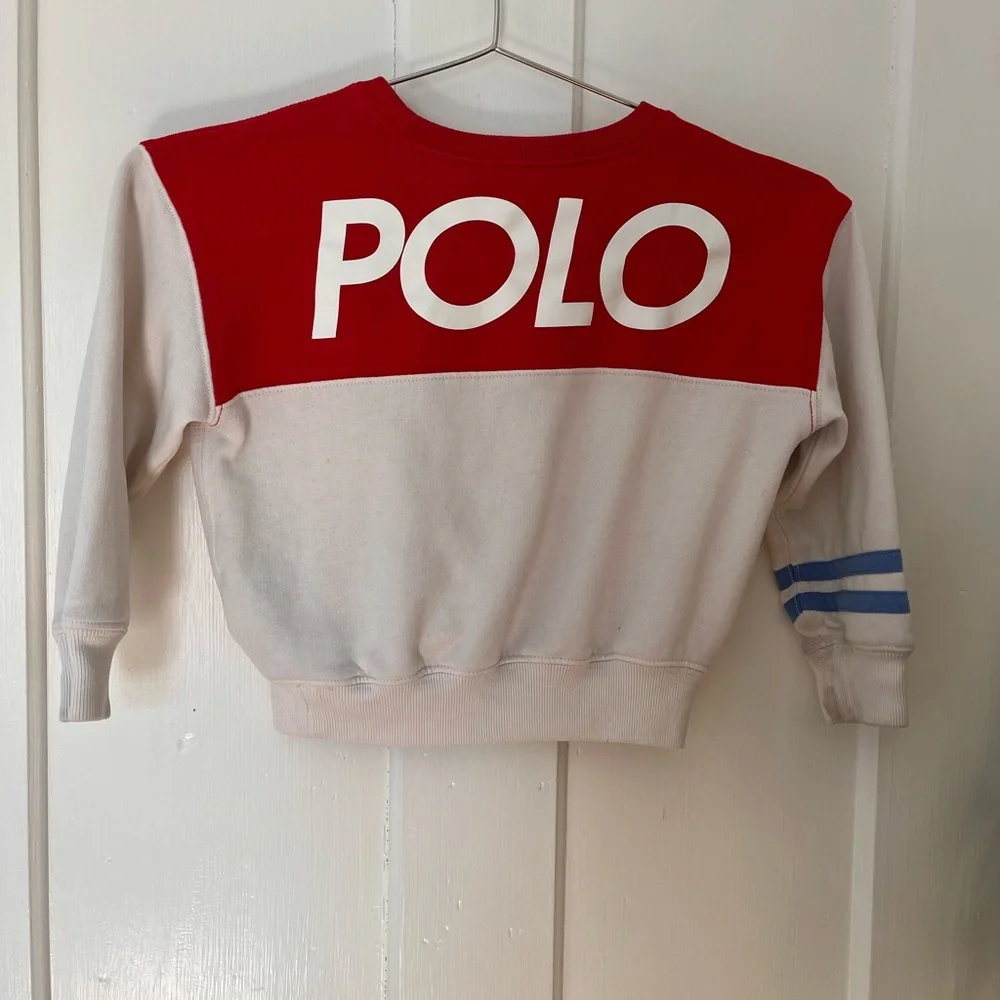 Vintage Polo Ralph Lauren Kids Sweatshirt 4TColorblock Red White Logo USA Patch